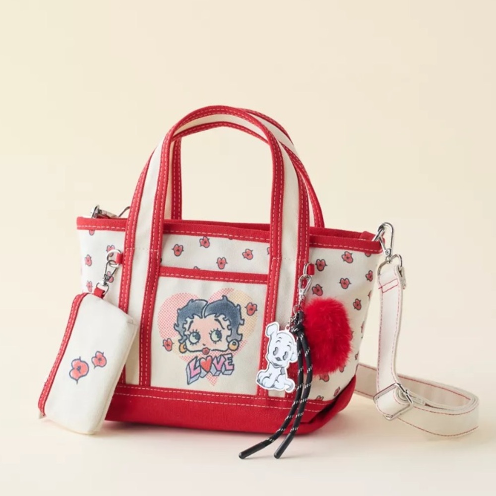 Betty Boop Lips Mini Canvas Tote Bag with Coin Pouch & Charms